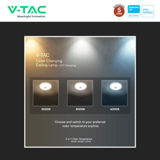 VT-13CCT Plafoniera 3in1 LED Rotonda 12W SMD Chip Samsung V-Tac Pro