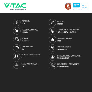 VT-81003 Plafoniera 3in1 LED Quadrata 12W SMD Chip Samsung V-Tac Pro