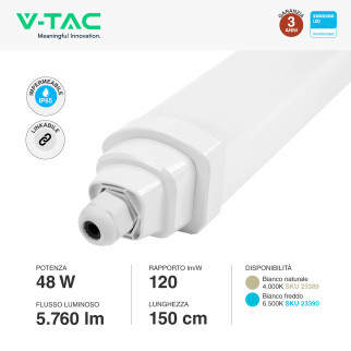 VT-12049 Tubo LED Plafoniera GT Series 48W SMD Linkabile IP65 V-Tac
