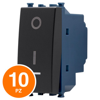 MAPAM Interruttore Bipolare Spia Sun-T5 962N Nero - Confezione 10pz - mod. 962N - Compatibile con Vimar ARKÉ