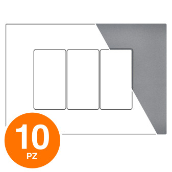 MAPAM Placca Tecnopolimero Sun-T5 3P R9003-8 Grigio - Confezione 10pz - mod. R9003-8 - Compatibile con Vimar ARKÉ