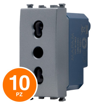 MAPAM Presa Bivalente Sun-T5 918G Grigio - Confezione 10pz - mod. 918G - Compatibile con Vimar ARKÉ