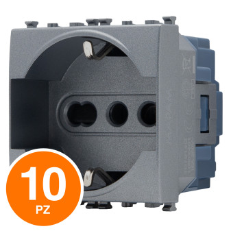 MAPAM Presa Schuko Unel Sun-T5 914G Grigio - Confezione 10pz - mod. 914G - Compatibile con Vimar ARKÉ