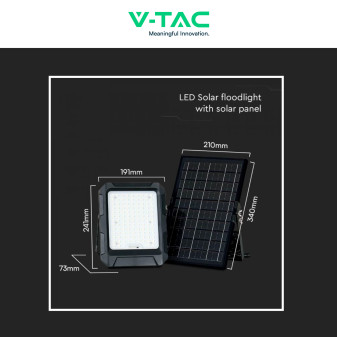 VT-55w Faro LED 10W IP65 Pannello Solare con Sensore Telecomando V-Tac