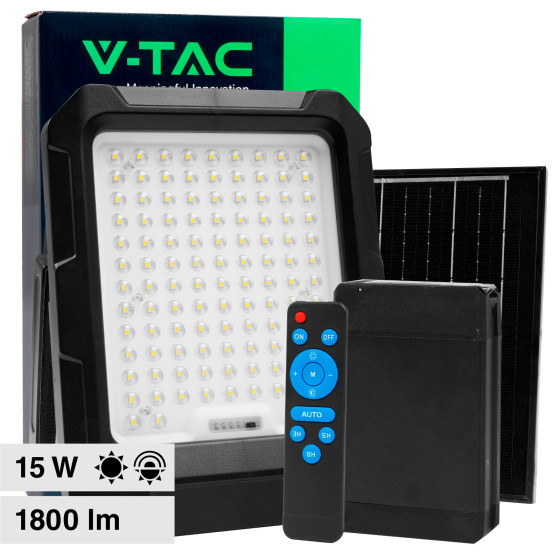 VT-102w Faro LED 15W IP65 Pannello Solare con Sensore Telecomando V-Tac VT-102w Faro LED 15W IP65 Pannello Solare con Sensore Telecomando V-Tac