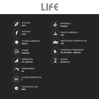 Life Lampadina LED 2G11 4 Pin 10W Tubolare mod. 39.940410C30