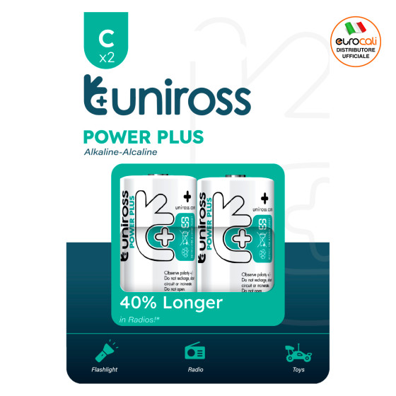 Uniross Power Plus Alkaline LR14 Mezzatorcia C Baby 1,5V Uniross Power Plus Alkaline LR14 Mezzatorcia C Baby 1,5V
