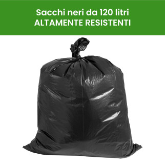 10 Sacchi Neri Rotolo a Strappo Raccolta Rifiuti Plastica 120L 90x120cm