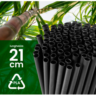 50 Cannucce Nere in PLA 21cmx6,8mm Biodegradabili Lisce e Resistenti
