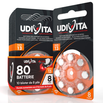 Udivita Misura 13 80 Batterie per Apparecchi Acustici Blister 8 pile