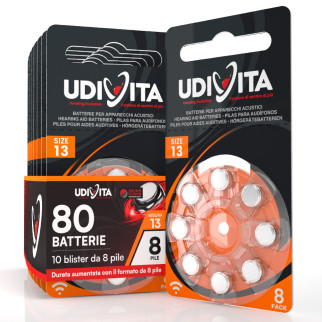 Udivita Misura 13 80 Batterie per Apparecchi Acustici Blister 8 pile
