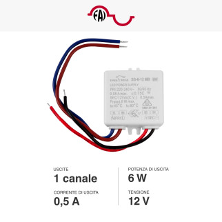 Alimentatore Compatto a Tensione Costante 12V per LED Potenza 6W AcTEC
