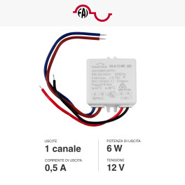 Alimentatore Compatto a Tensione Costante 12V per LED Potenza 6W AcTEC