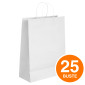 Rex Sadoch 25 Buste di Carta Manici Ritorti Tinta Unita Colore Bianco Biodegradabili e Riciclabili - 26x12x36 cm