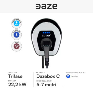Wallbox 22,2kW Trifase IP55 con Cavo Tipo 2 Bluetooth Wi-Fi Daze