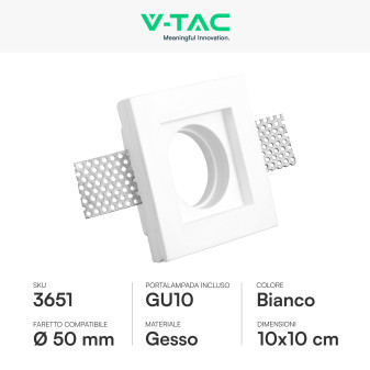 V-Tac VT 765SQ Portafaretto Quadrato da Incasso in Gesso per