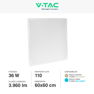 VT-6139 6 Pannelli LED Quadrati 60x60 36W SMD Driver V-Tac