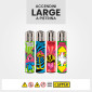 Immagine 2 - Clipper Large Accendino a Pietrina Grande Ricaricabile con Fantasia Neon Shrooms - Box da 48 Accendini