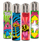 Clipper Large Accendino a Pietrina Grande Ricaricabile con Fantasia Neon Shrooms - Serie da 4 Accendini