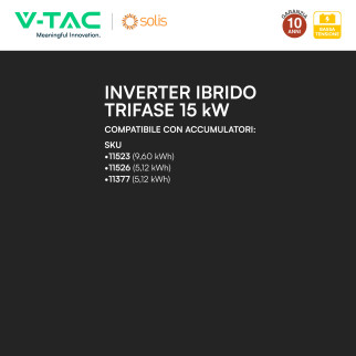 V-Tac Inverter Trifase Ibrido On-Grid / Off-Grid 15kW IP66