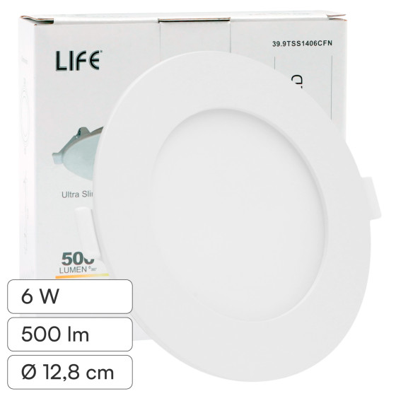 Life Mini Pannello LED Rotondo 6W Ø128mm da Incasso Bianco Opaco Life Mini Pannello LED Rotondo 6W Ø128mm da Incasso Bianco Opaco
