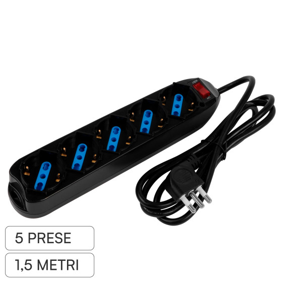 Life Multipresa con Interruttore 5 prese Schuko Spina 16A 2P + T Nera Life Multipresa con Interruttore 5 prese Schuko Spina 16A 2P + T Nera