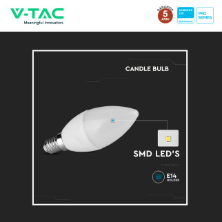 Lampadina LED E14 6,5W Candela C37 SMD Chip Samsung V-Tac Pro
