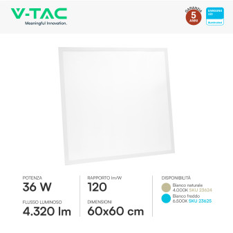 VT-61036 Pannello LED Samsung SMD Quadrato 60x60 36W Incasso Driver