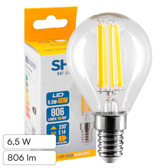 Bot Lighting Lampadina LED E14 6,5W P45 Filament in Vetro Bot Lighting Lampadina LED E14 6,5W P45 Filament in Vetro