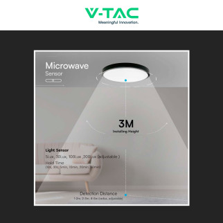 VT-8630 Plafoniera LED Rotonda 36W IP44 Colore Nero V-Tac