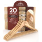 20 Grucce in Legno Naturale con Barra Portapantaloni e Tacche Antiscivolo Gancio Girevole 360° Finitura Lucida Profilo Smussato