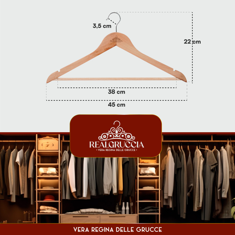 Confezione 20 Grucce Per Pantaloni E Gonne In Legno Con Clip Antiruggine - Appendini A Morsetto Regolabili