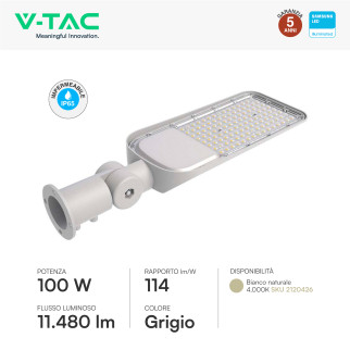 V-Tac VT-59ST Lampada Stradale LED Samsung SMD IP65 Grigio