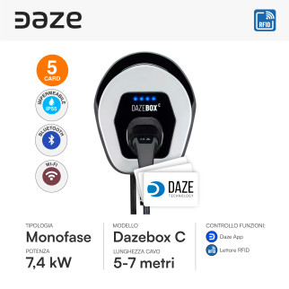 Wallbox 7,4kW Monofase IP55 con Cavo Tipo 2 Bluetooth Wi-Fi Daze