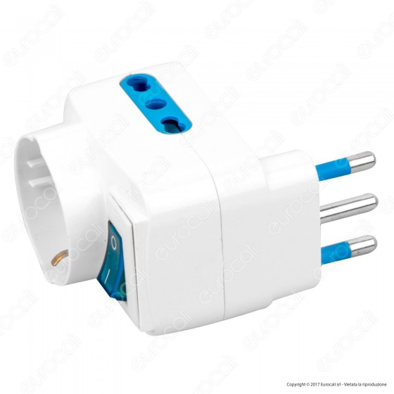 Life Adattatore Triplo con Schuko Colore Bianco con Interruttore - Life Adattatore Triplo con Schuko Colore Bianco con Interruttore -
