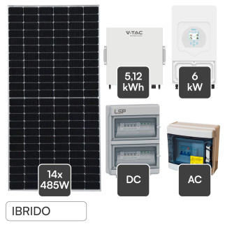 14 Pannelli Solari 485W + Inverter 6kW + Batteria V-Tac