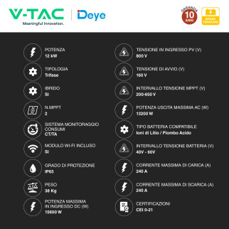 Inverter 12kW Trifase LCD IP65 Pannelli Fotovoltaici V-Tac