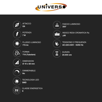 Universo Lampadina LED G9 7W Tubolare T19 SMD Opaca