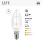 Immagine 5 - Life Lampadina LED E14 6,5W Candela C35 Filament Bianco in Vetro Trasparente - mod. 39.922523C27 / 39.922523C / 39.922523N