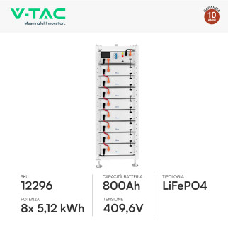 V-Tac Armadio Rack a Pavimento 8 Accumulatori LifePO4 40,96 kWh