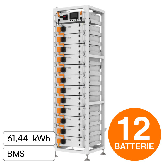 V-Tac Kit 12 Batterie BMS Stack LiFePO4 Fotovoltaico Rack con Base V-Tac Kit 12 Batterie BMS Stack LiFePO4 Fotovoltaico Rack con Base