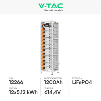 V-Tac Kit 12 Batterie BMS Stack LiFePO4 Fotovoltaico Rack con Base