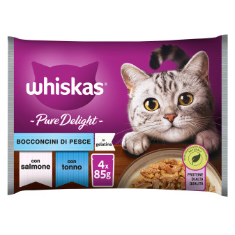 Whiskas Pure Delight Cibo per Gatti Bocconcini Salmone Tonno