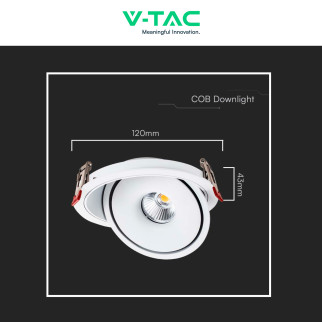 V-Tac Faretto LED COB 12W Incasso Rotondo Orientabile CCT