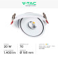 Immagine 2 - V-Tac Faretto LED COB 20W Da Incasso Rotondo Orientabile Fascio Luminoso 25° CCT Changing Color 3in1 Colore Bianco - SKU 10581