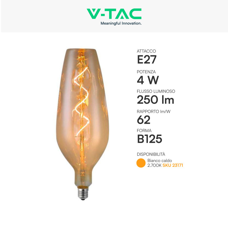V-TAC Lampadina LED A Sfera E27 4W | Luce Calda 2700K, 320 Lumen, Fascio 200° | Sostituta 40W, Risparmio Energetico