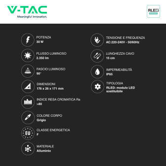 V-Tac VT-44030CCT Faro LED 30W SMD IP65 Led Sostituibili