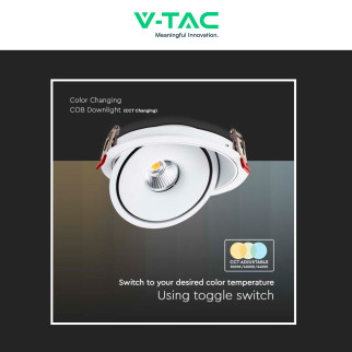 V-Tac Faretto LED COB 28W Incasso Rotondo Orientabile CCT