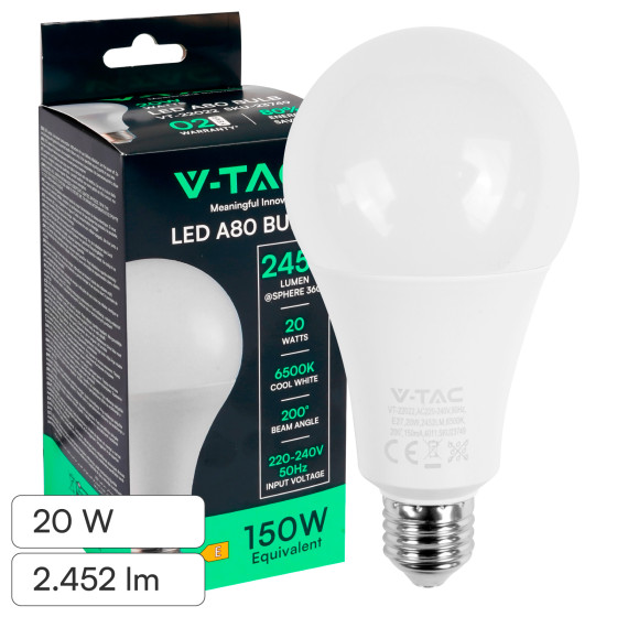 V-Tac Lampadina LED E27 20W Goccia A80 SMD Opaca V-Tac Lampadina LED E27 20W Goccia A80 SMD Opaca