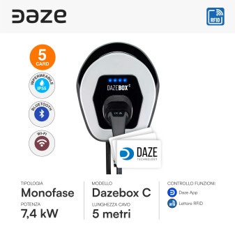 Wallbox 7,4kW Monofase IP55 con Cavo Tipo 2 Bluetooth Wi-Fi Daze